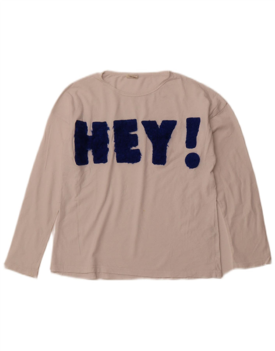 ZARA Mädchen-Grafik-Top, langärmlig, 9–10 Jahre, weiße Baumwolle