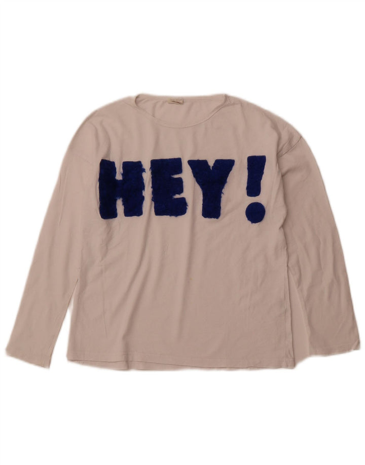 ZARA Mädchen-Grafik-Top, langärmlig, 9–10 Jahre, weiße Baumwolle