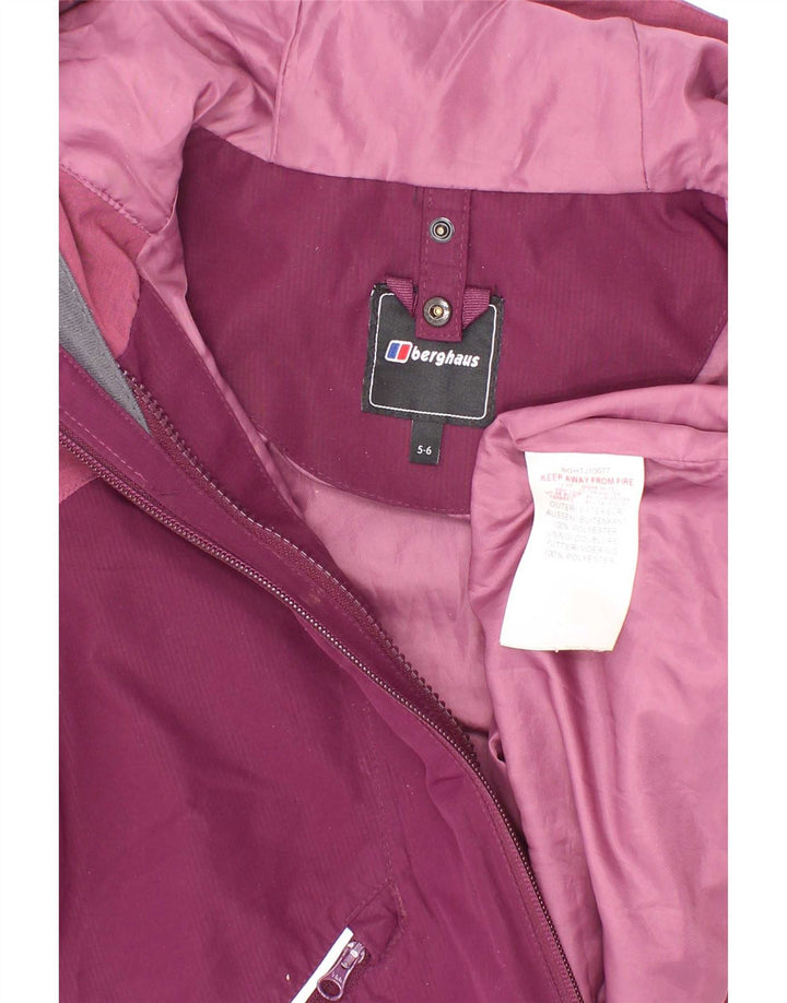 Berghaus Mädchen-Regenjacke mit Kapuze, 5–6 Jahre, kastanienbraunes Farbblock-Polyester