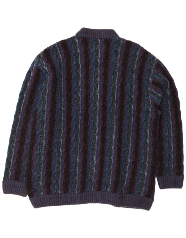 Fiume Herren-Strickjacke mit normaler Passform, XL, lila, gestreift, Wolle