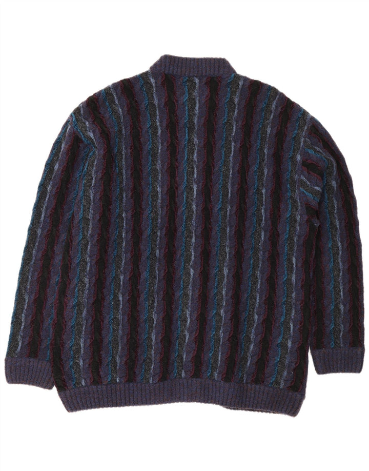 Fiume Herren-Strickjacke mit normaler Passform, XL, lila, gestreift, Wolle
