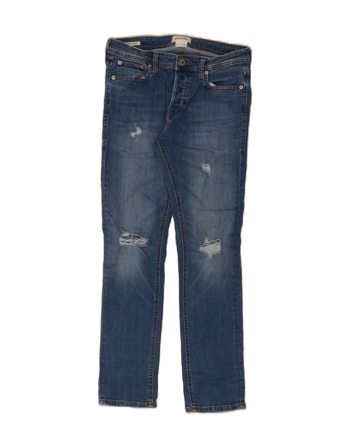 JACK & JONES Mens GLENN Distressed Slim Jeans W30 L30 Blue Cotton Vintage Jack & Jones and Second-Hand Jack & Jones from Messina Hembry 