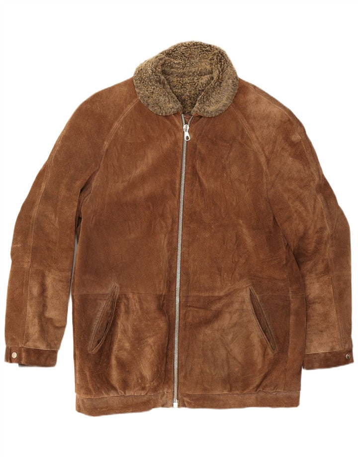 Vintage Herren Wildleder-Shearling-Jacke UK 38 Mittelbraunes Leder