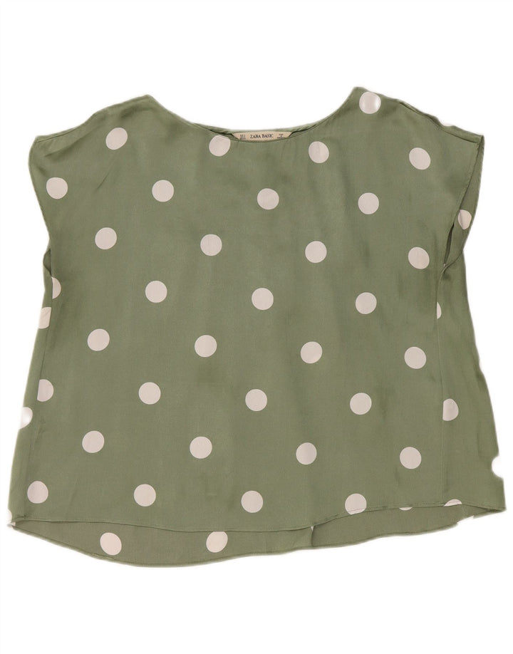 Zara Crop-Oversize-Blusenoberteil für Damen, Gr. 10, Größe S, grün, gepunktet, Polyester