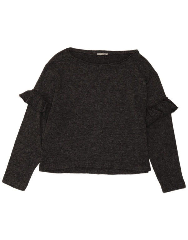 Zara Damen Top Langarm UK 12 Mittelgrau meliert