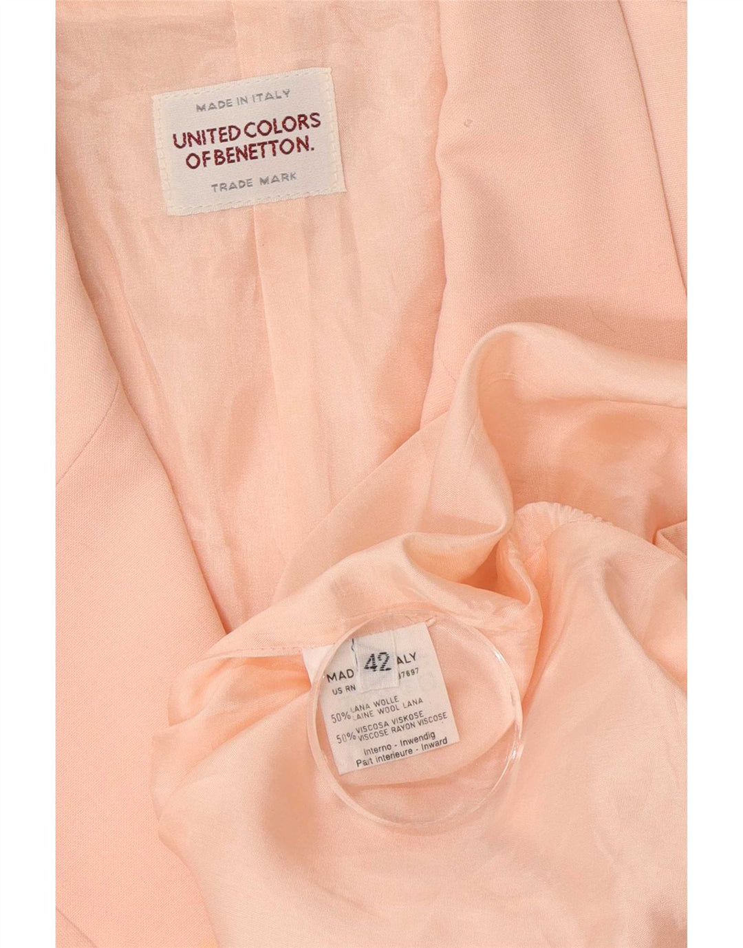 Benetton Damen-Blazerjacke mit 3 Knöpfen, IT 42, mittelrosa Wolle