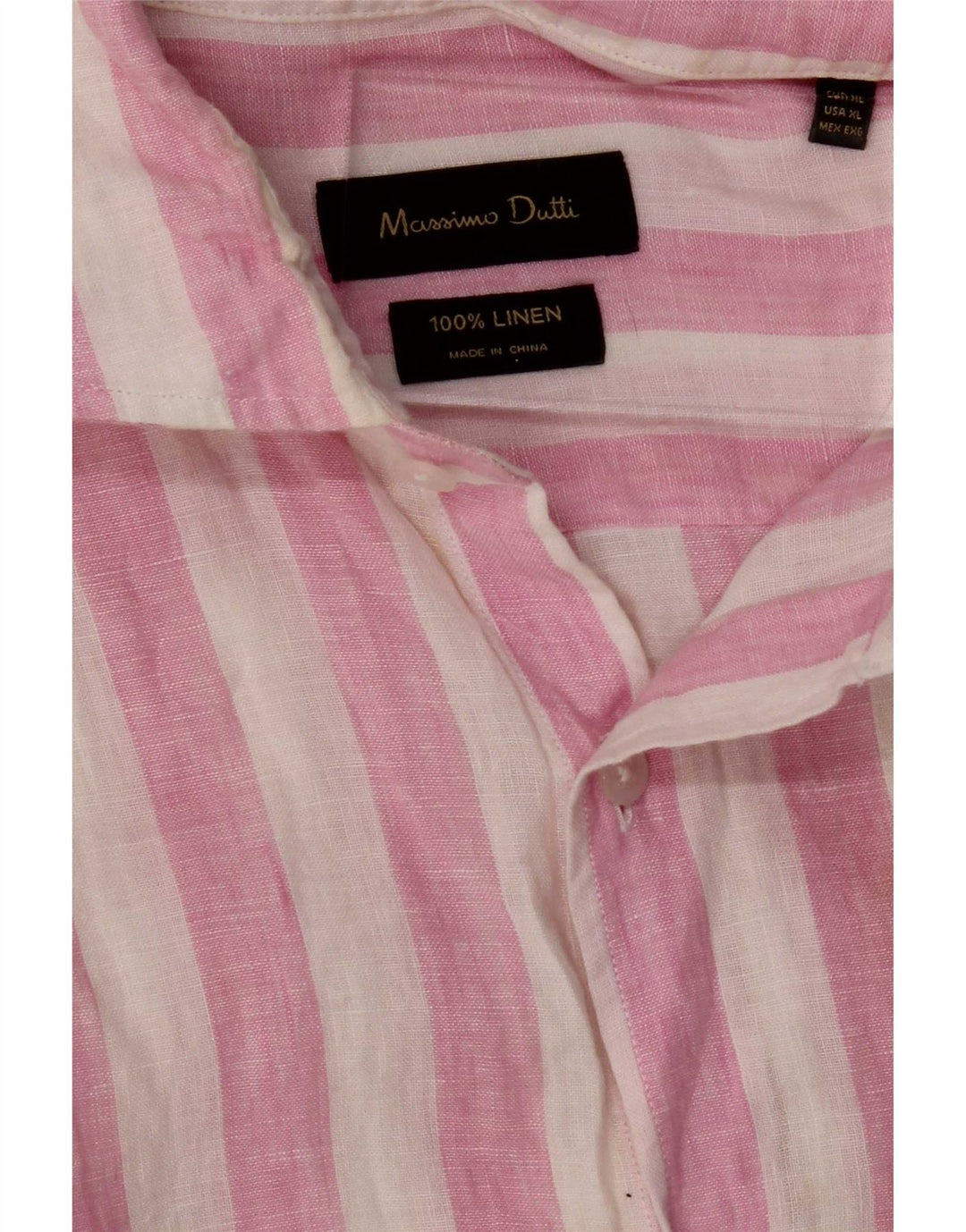 Massimo Dutti Herrenhemd XL Rosa gestreiftes Leinen
