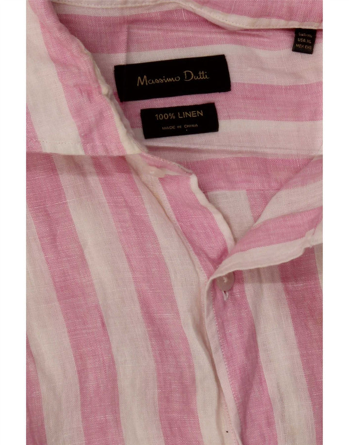 Massimo Dutti Herrenhemd XL Rosa gestreiftes Leinen