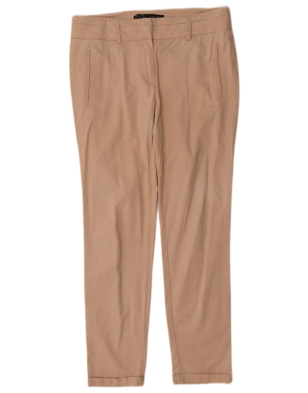 Zara Damen Slim Freizeithose EU 38 Small W28 L27 Beige Baumwolle