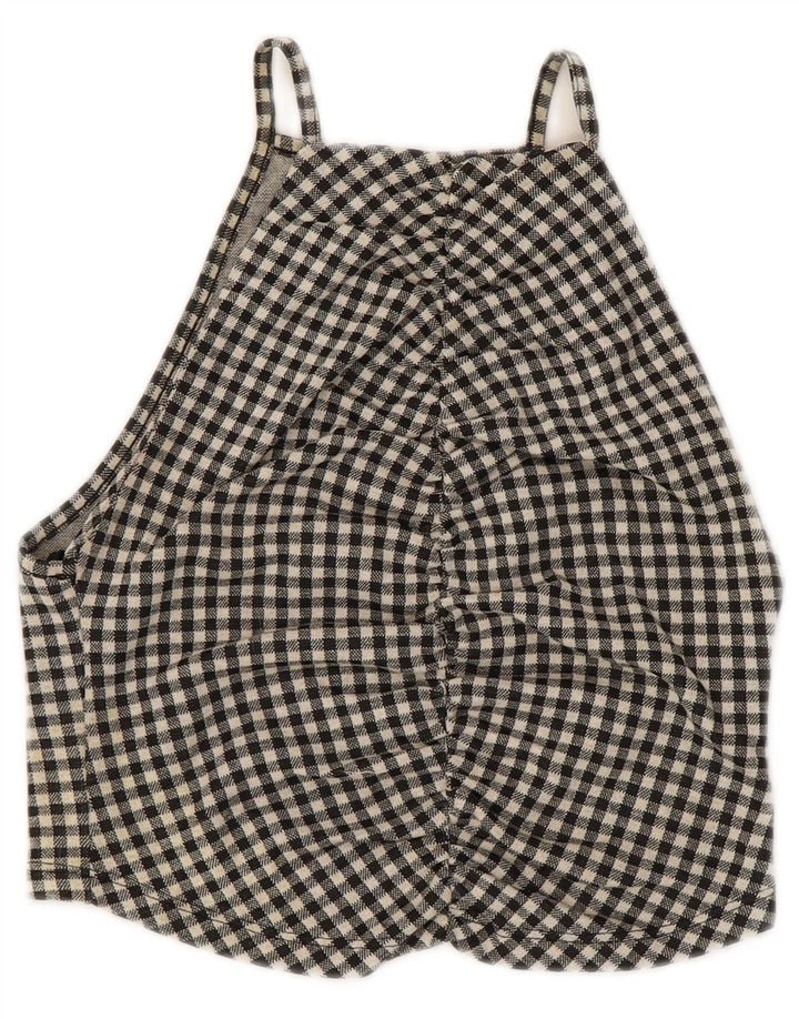 ZARA Damen Crop Neckholder Top UK 8 Small Schwarz Gingham Baumwolle