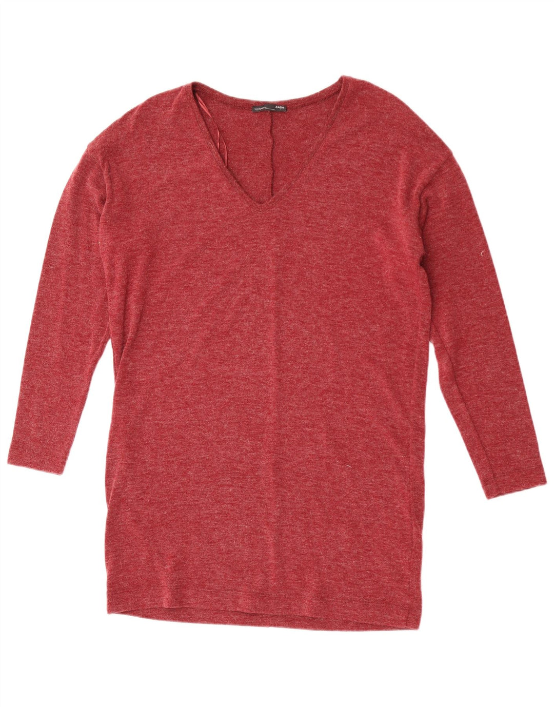 Zara Damen Top Langarm UK 14 Medium Maroon Meliert Polyester