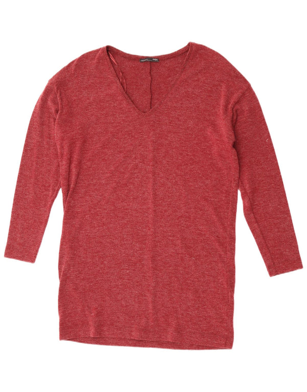 Zara Damen Top Langarm UK 14 Medium Maroon Meliert Polyester