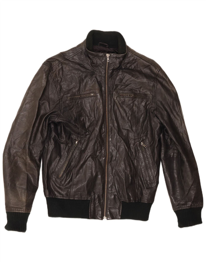Jack & Jones Herren Leder Bomberjacke UK 38 Medium Schwarz