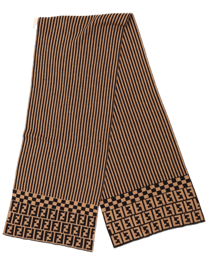 Fendi Damen Schal IT 42 Mittelbeige gestreifte Merinowolle Designer