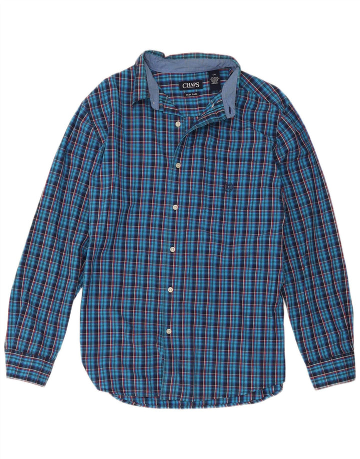 Chaps Herren-Hemd, pflegeleicht, groß, blau kariert, Baumwolle