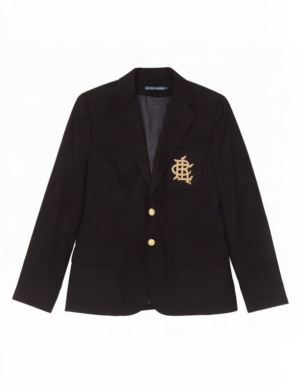Ralph Lauren Damen-Blazerjacke mit 2 Knöpfen, US 8, mittelmarineblaue Wolle