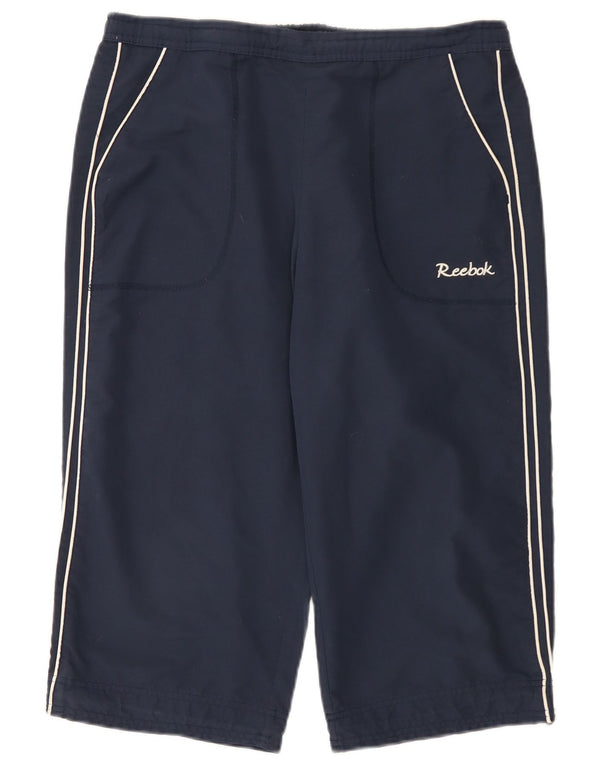 Reebok Damen Bermuda Sport Shorts UK 14 Large Marineblau Polyester