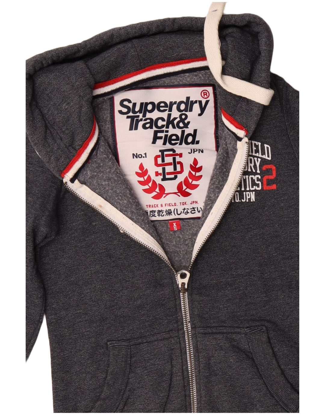 SUPERDRY Herren Track & Field Graphic Zip Hoodie Pullover XS Grau Baumwolle