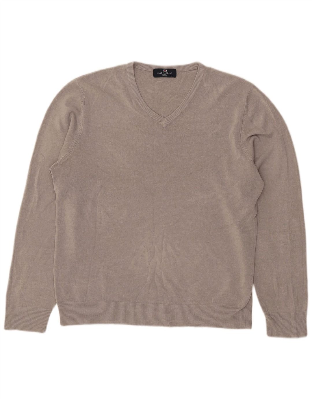 Marks & Spencer Herren Blauer Harbour-Pullover mit V-Ausschnitt Mittelgraues Acryl