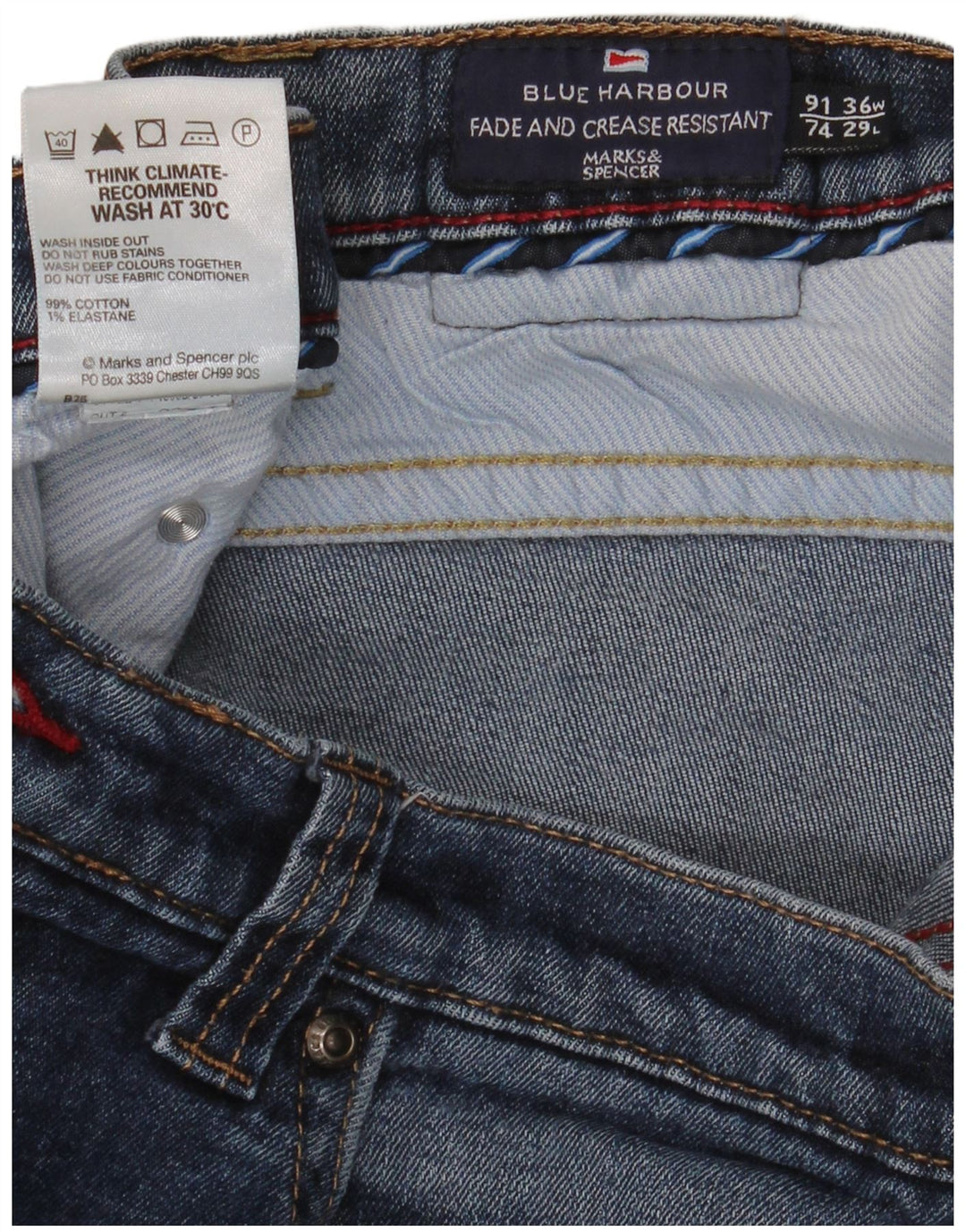 Marks & Spencer Herren Blue Harbor Straight Jeans W36 L29 Blaue Baumwolle