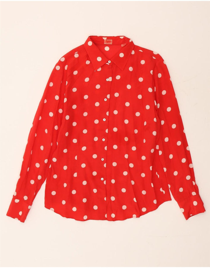 Vintage Damen Hemdbluse IT 48 XL Rote Polka Dot Seide