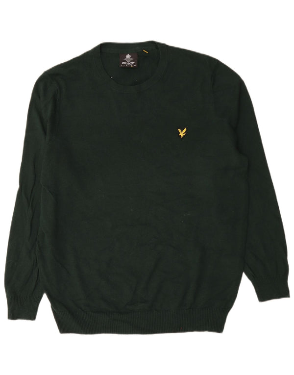 Lyle & Scott Herren-Pullover mit Rundhalsausschnitt, XL, grüne Baumwolle