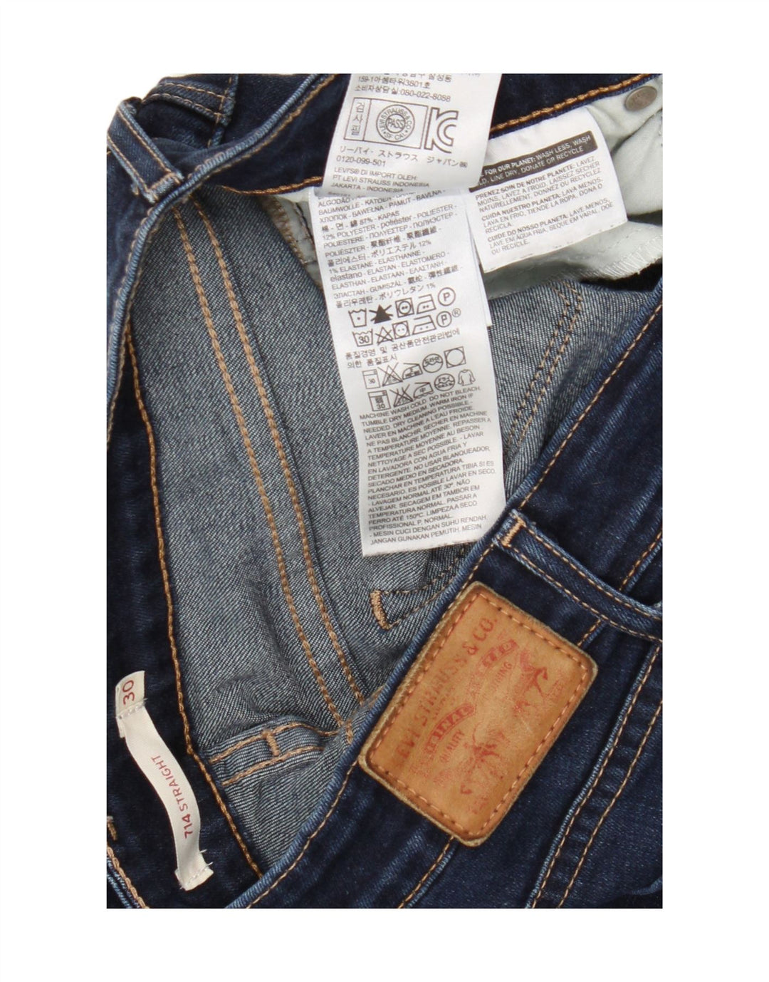 Levi's Damen 714 Straight Jeans W30 L32 Marineblaue Baumwolle