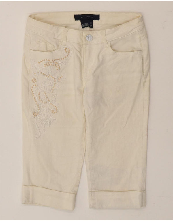 Zara Damen Freizeitshorts EU 36 XS W26 Weiße Paisley-Baumwolle