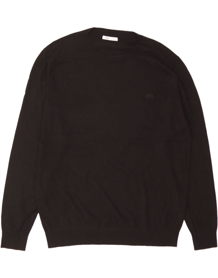 ZARA Mens Crew Neck Jumper Sweater XL Black Viscose Vintage Zara and Second-Hand Zara from Messina Hembry 