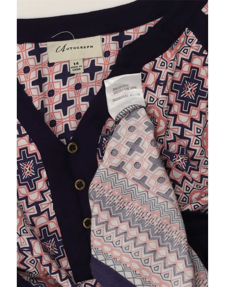 Marks & Spencer Damen-Blusenoberteil mit 3/4-Ärmeln, UK-Größe 44, Größe L, blau, geometrisch