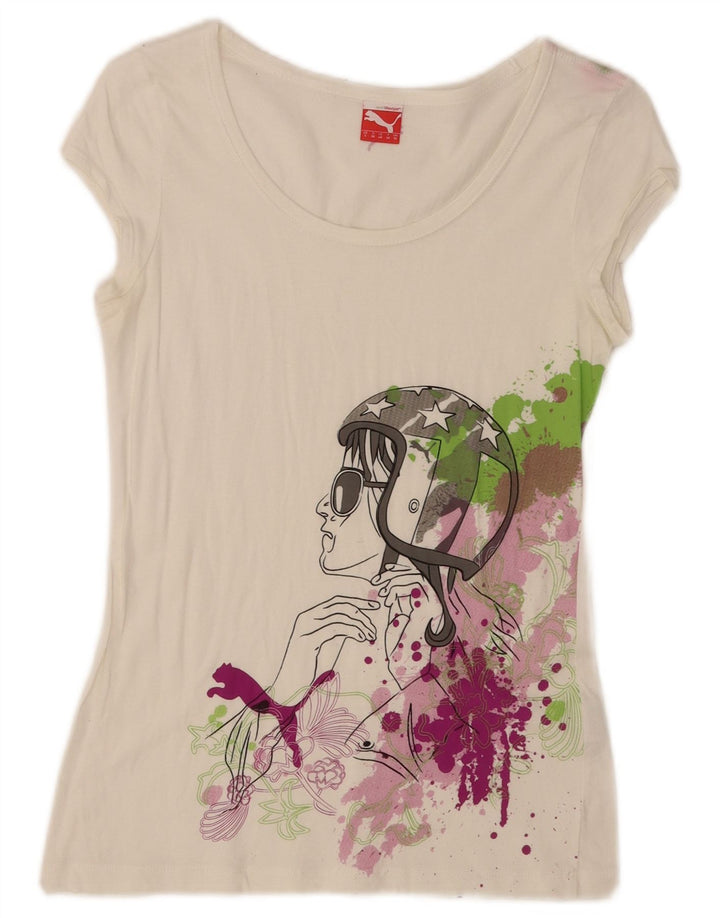 Puma Damen Regular Graphic T-Shirt Top UK 10 Small Weiß