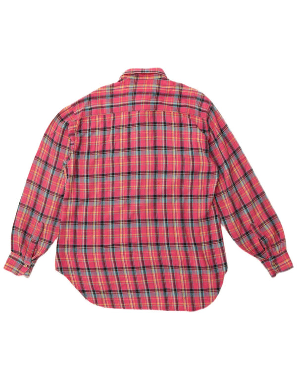 Benetton Womens Longline Flannel Shirt UK 14 Large Pink Check Cotton