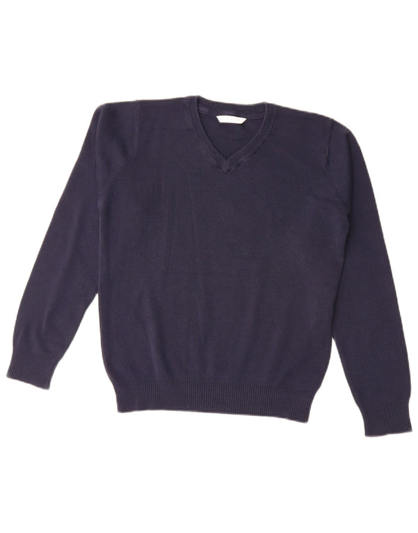 Marks & Spencer Mädchen-Pullover mit V-Ausschnitt, 11–12 Jahre, marineblaue Baumwolle