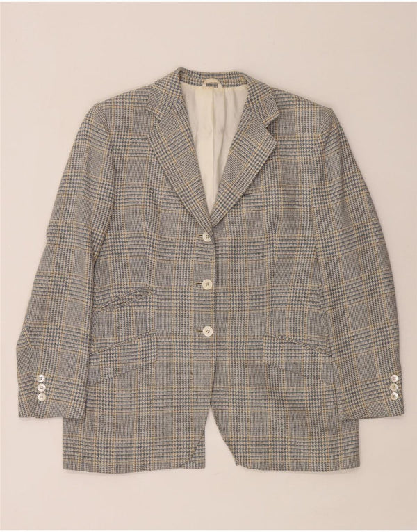 Burberrys Damen-Blazer mit 3 Knöpfen, UK 12, Mittelblau mit Hahnentrittmuster