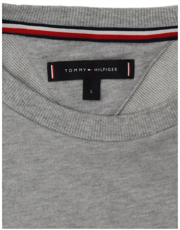 TOMMY HILFIGER Mens Graphic Sweatshirt Jumper Large Grey Cotton