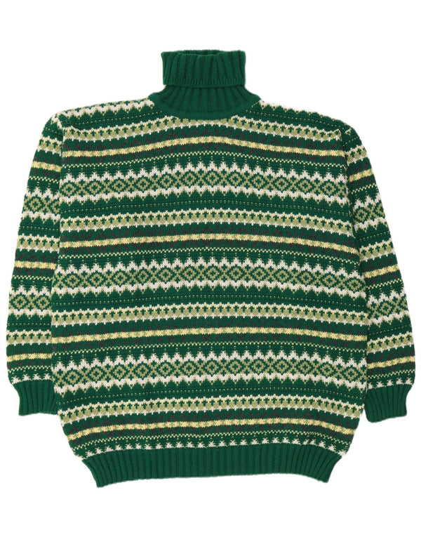 Vintage Herren Rollkragenpullover XL Grün Fair Isle Wolle