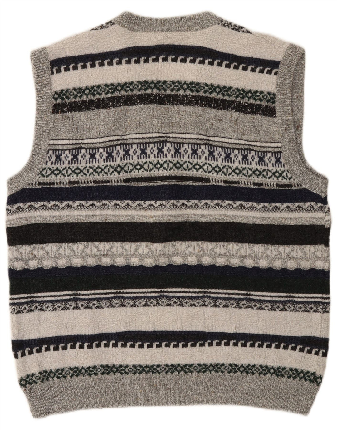 VINTAGE Herren Weste Tank Top Mittelgrau gestreift Polyacryl