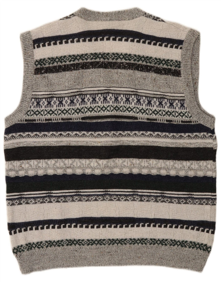 VINTAGE Herren Weste Tank Top Mittelgrau gestreift Polyacryl