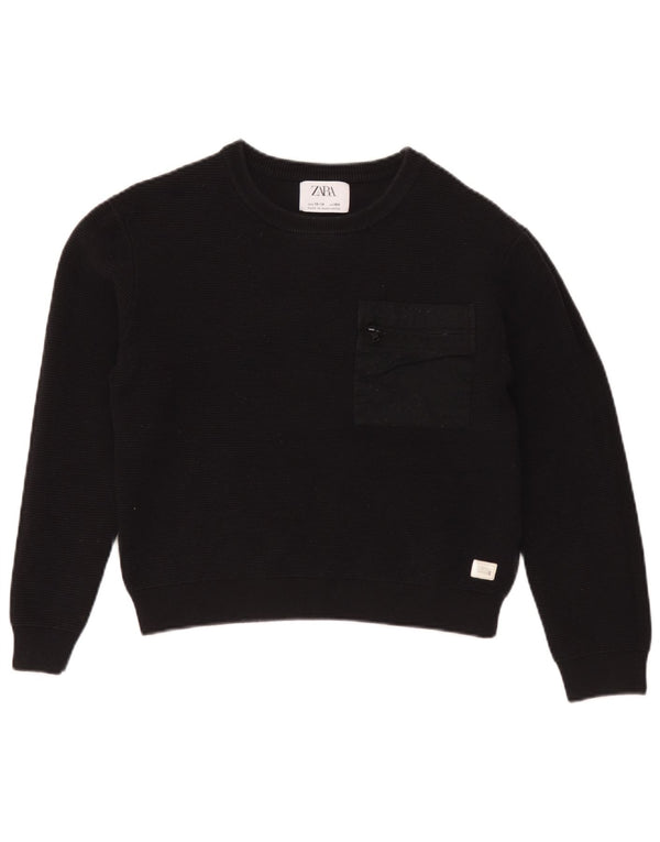 Zara Jungen-Pullover mit Rundhalsausschnitt, 13–14 Jahre, schwarze Baumwolle