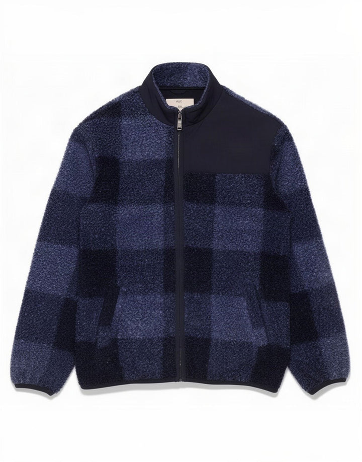 Marks & Spencer Fleecejacke für Jungen, 12–13 Jahre, marineblau kariertes Polyester