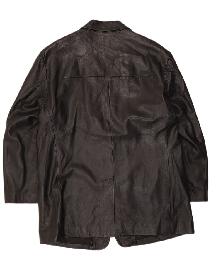 Johns And Son's Herren-Blazerjacke aus Leder mit 3 Knöpfen, IT 56 3XL, schwarzes Leder