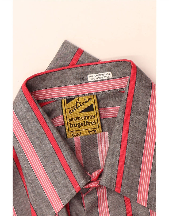 Bugelfrei Herrenhemd Größe 40 Mittelgrau gestreift aus Baumwolle