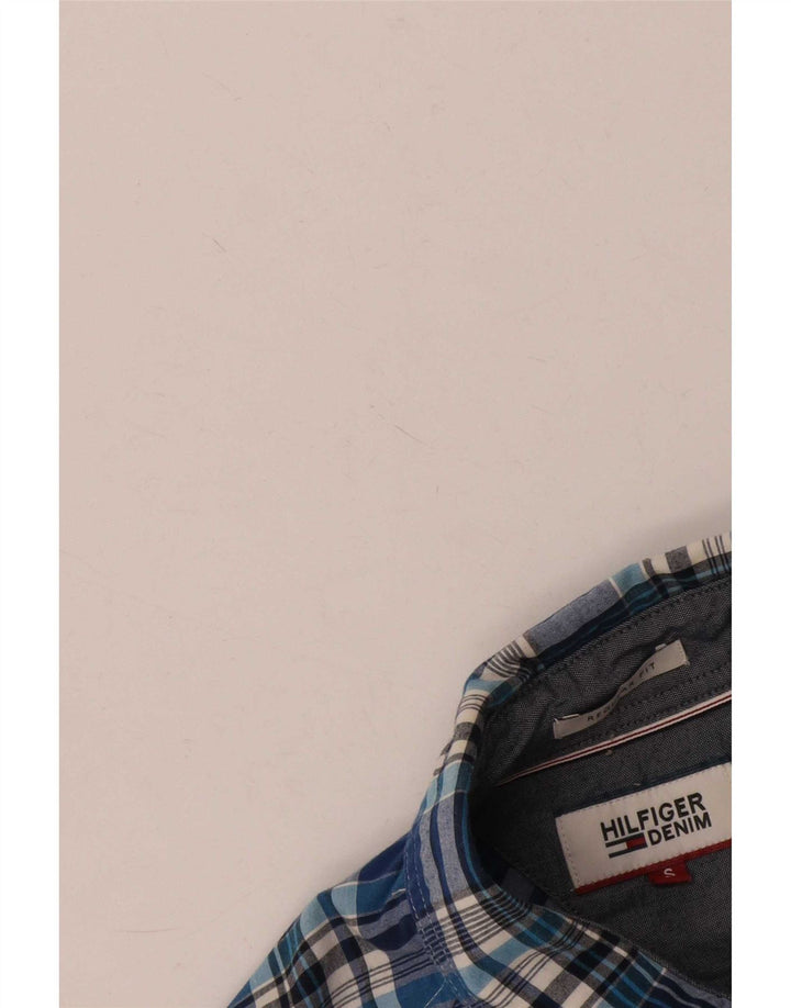 Tommy Hilfiger Herren-Hemd mit 3/4-Ärmeln, normaler Passform, klein, blau kariert