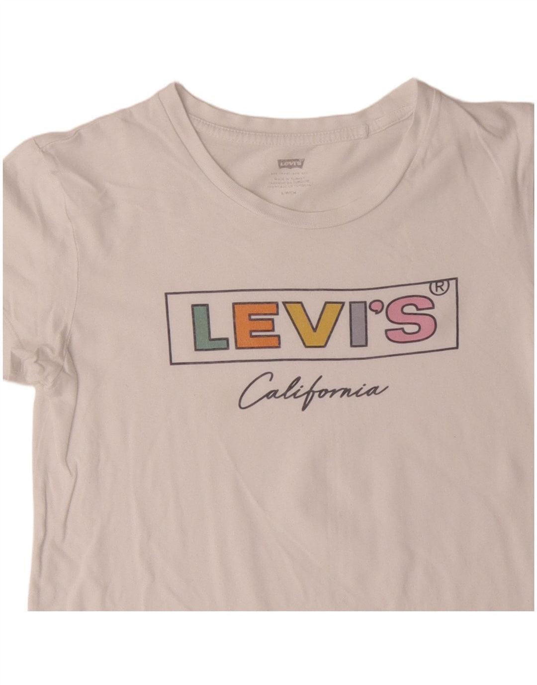 LEVI'S Damen Crop Graphic T-Shirt Top UK 10 Small Weiße Baumwolle
