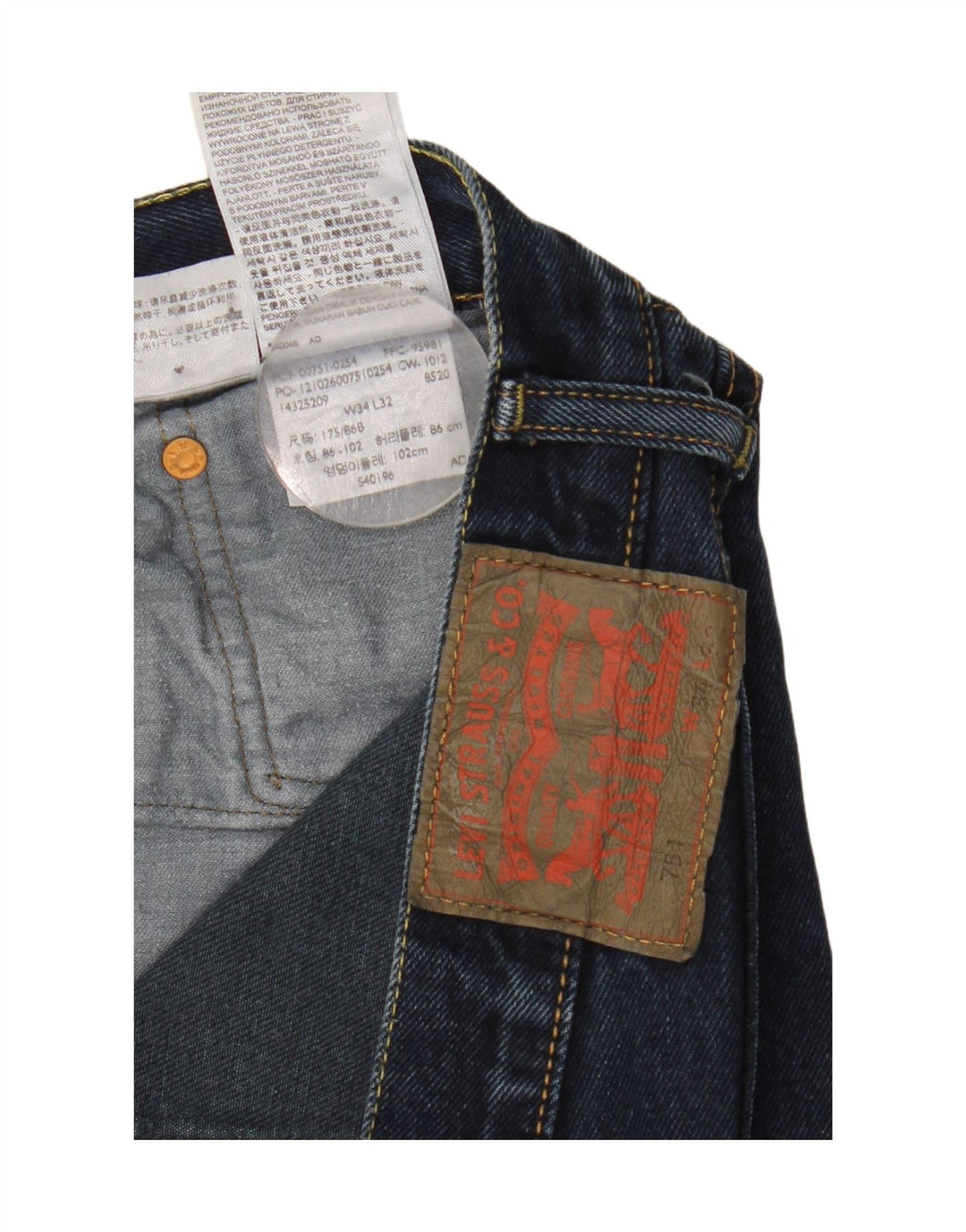Levi's Herren 751 Straight Jeans W34 L32 Marineblaue Baumwolle