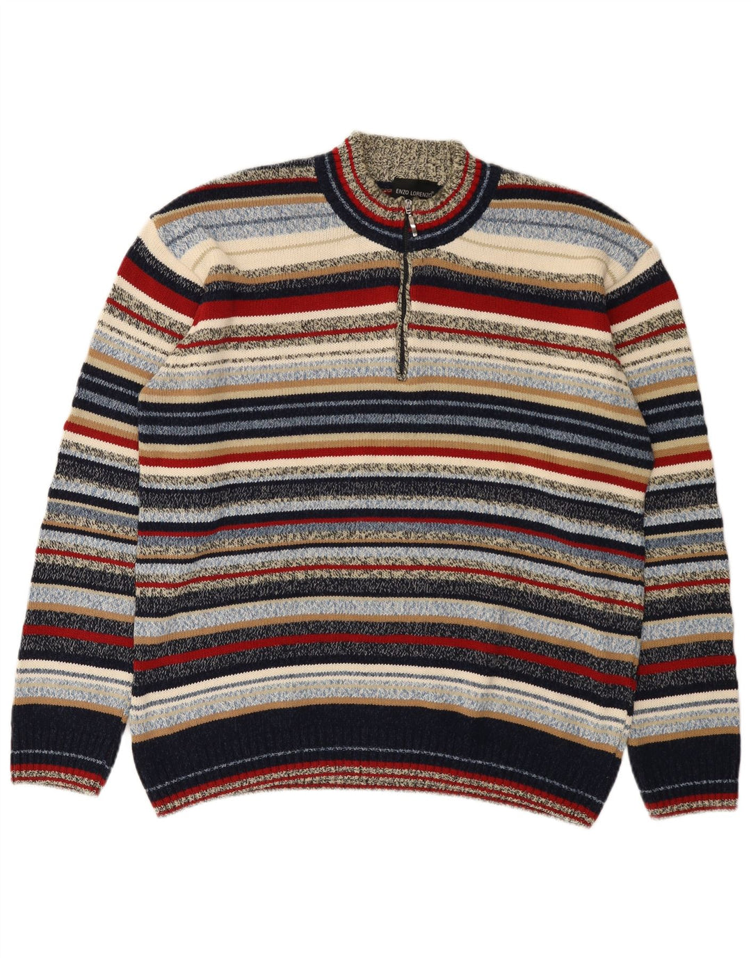 Enzo Lorenzo Herren-Pullover mit Reißverschluss am Hals IT 56 2XL Mehrfarbig gestreift