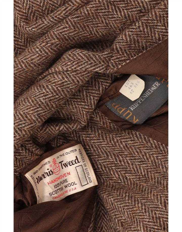 Harris Tweed Herren-Blazer mit normaler Passform, UK 42, großes braunes Fischgrätenmuster