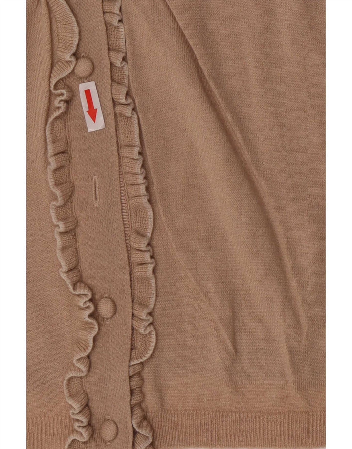 Elisabetta Franchi Damen Strickjacke mit Rüschen vorne IT 44 Mittelbeige