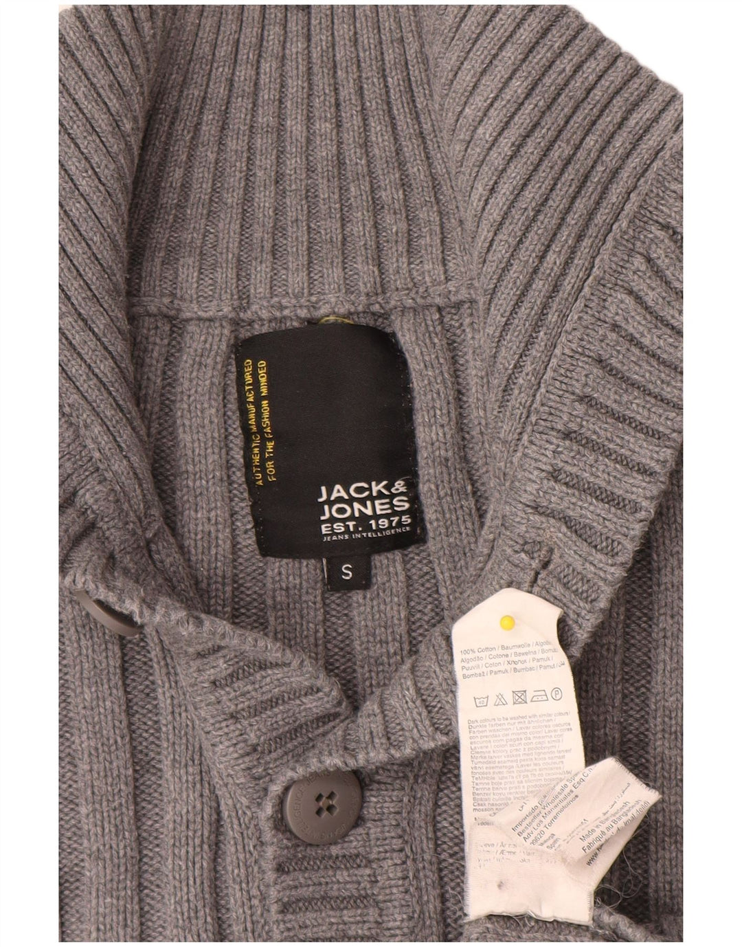 Jack & Jones Herren-Pullover mit Knopfkragen, Größe S, graue Baumwolle