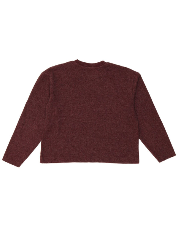 Zara Womens Crop Crew Neck Jumper Sweater UK 10 Small Burgundy